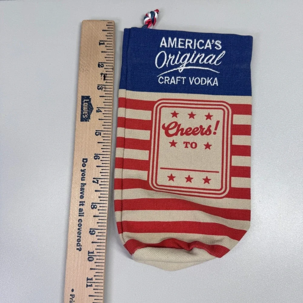 Tito's Handmade Vodka Austin Texas Cloth Drawstring Bottle Sack Bag Patriotic